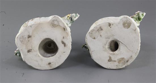 Two matching Derby candlestick groups, c.1765, h. 21cm, some restoration,